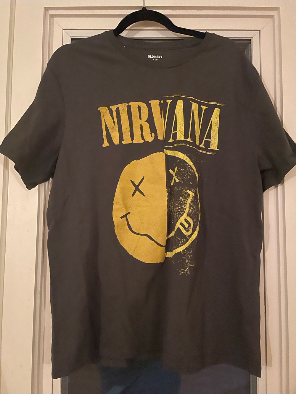 Old Navy Men’s Nirvana Graphic Tee in Gray with Yellow Print